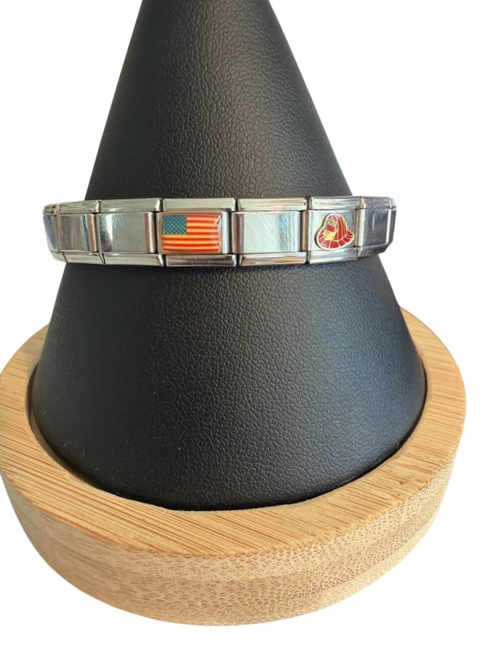 Uberry Italian Charm Bracelet America Flag Firefighter Helmet Stainless Steel 7"